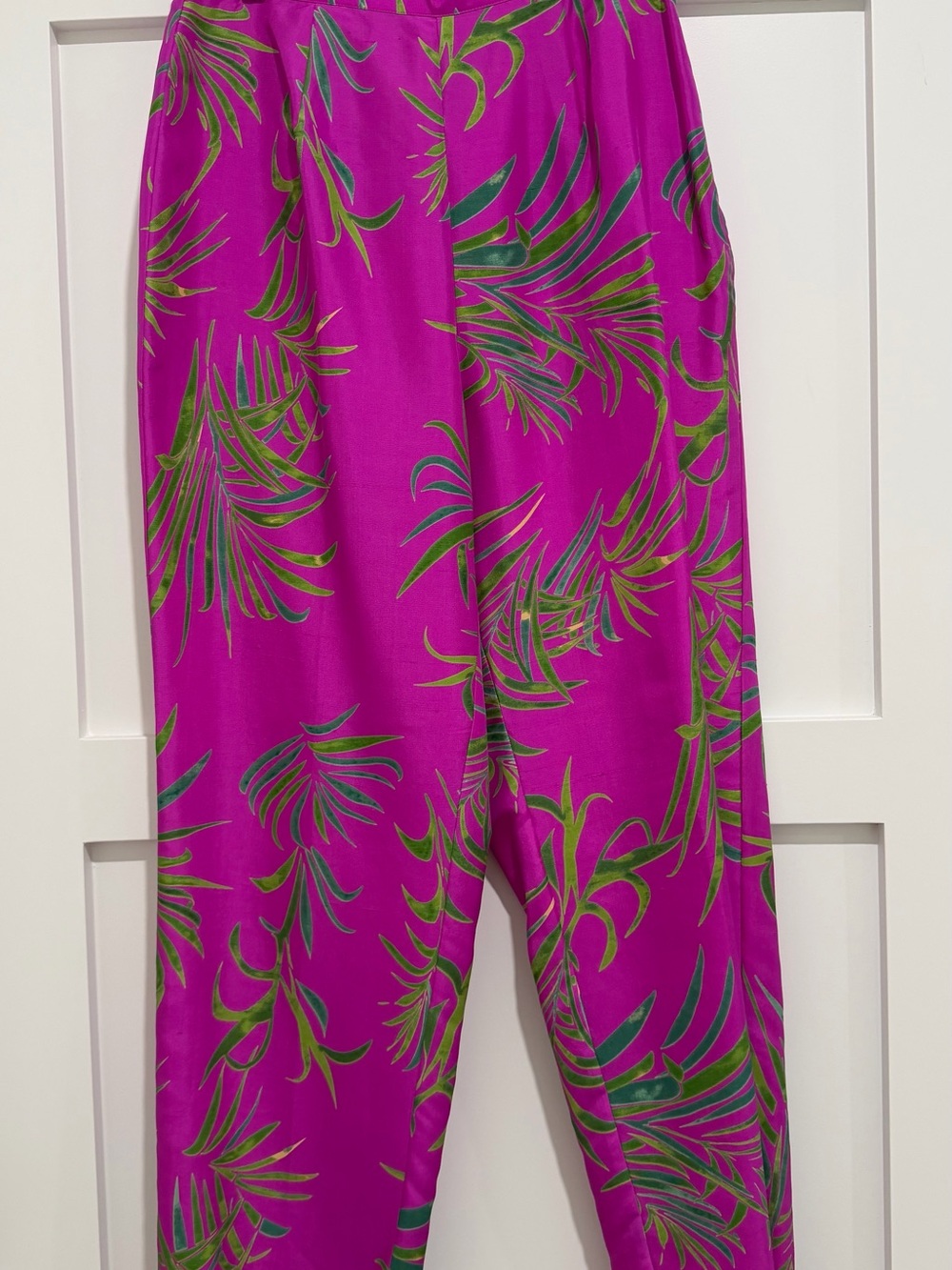 Patchington Silk Pants Tropical Leaf Hot Pink Size 6 Summer Resortwear Tropics